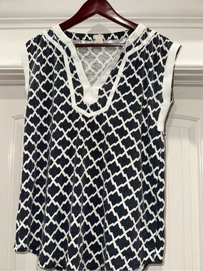 J.Crew Factory Navy White Lattice Print Sleeveless Tunic Top Size XXS